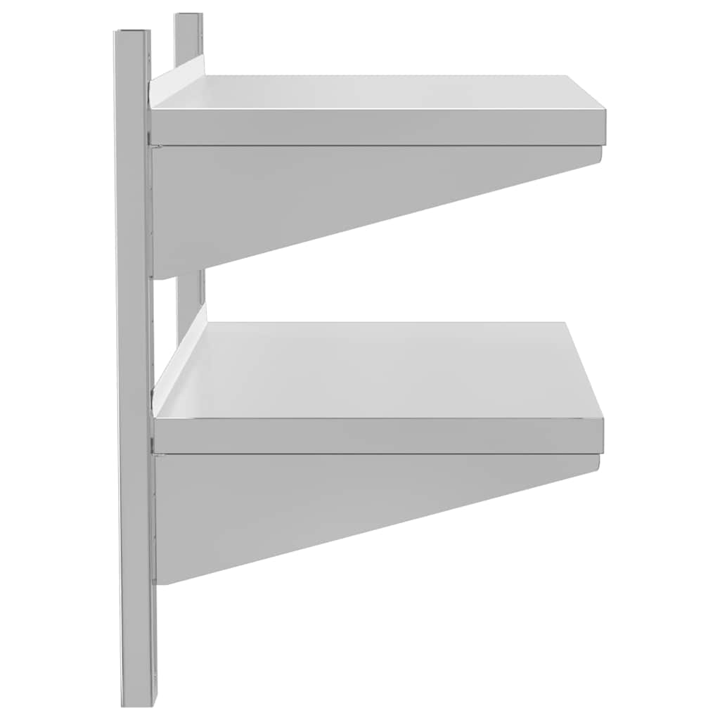 Mensola Muro 2 Ripiani 75x40x60cm Argento Acciaio Inossidabile