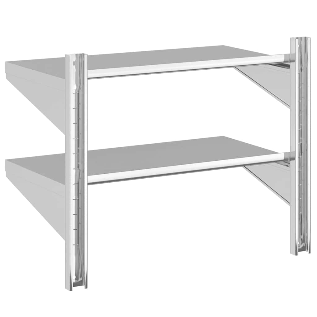 Mensola Muro 2 Ripiani 75x40x60cm Argento Acciaio Inossidabile