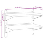 Mensola Muro 2 Ripiani 75x40x60cm Argento Acciaio Inossidabile