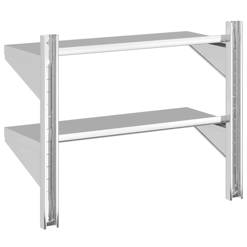 Mensola Muro 2 Ripiani 75x30x60cm Argento Acciaio Inossidabile