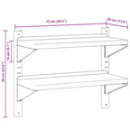 Mensola Muro 2 Ripiani 75x30x60cm Argento Acciaio Inossidabile