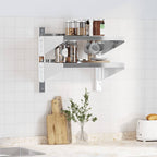 Mensola Muro 2 Ripiani 50x40x48 cm Argento Acciaio Inossidabile
