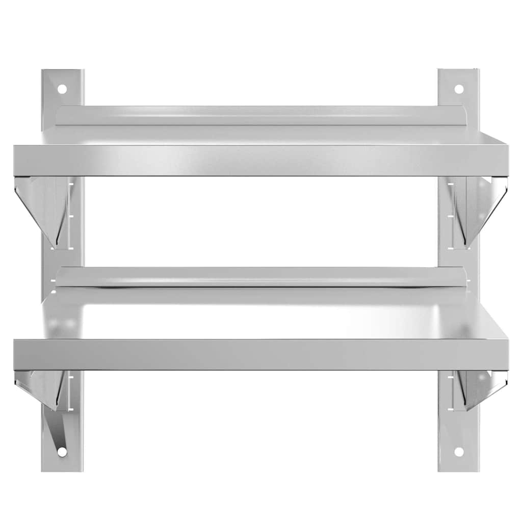Mensola Muro 2 Ripiani 50x40x48 cm Argento Acciaio Inossidabile