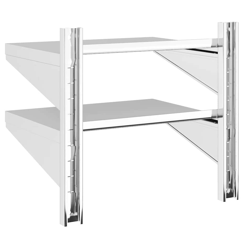 Mensola Muro 2 Ripiani 50x40x48 cm Argento Acciaio Inossidabile