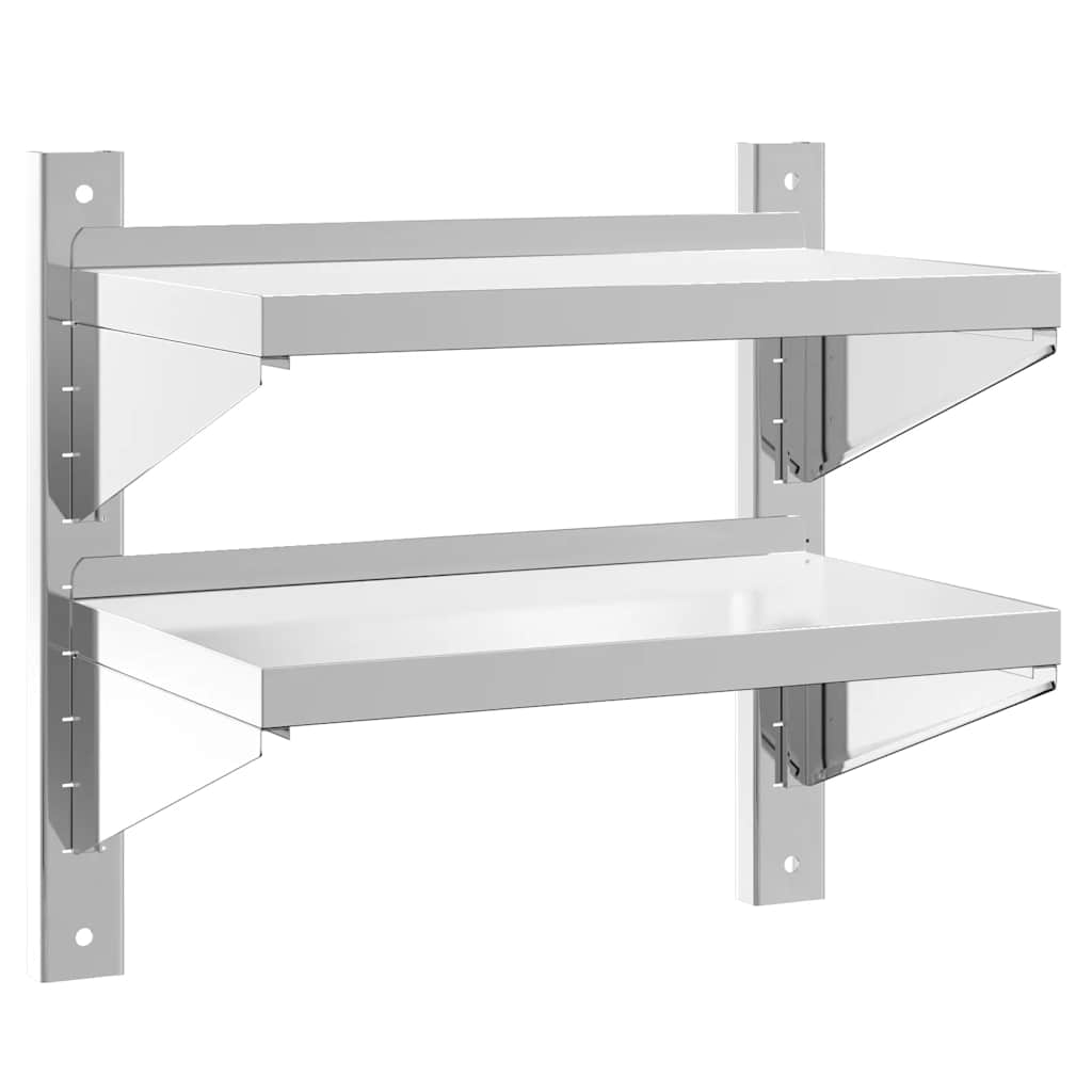 Mensola Muro 2 Ripiani 50x30x48 cm Argento Acciaio Inossidabile