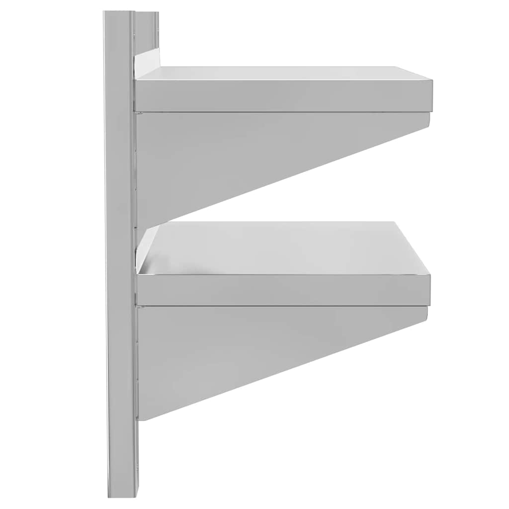 Mensola Muro 2 Ripiani 50x30x48 cm Argento Acciaio Inossidabile