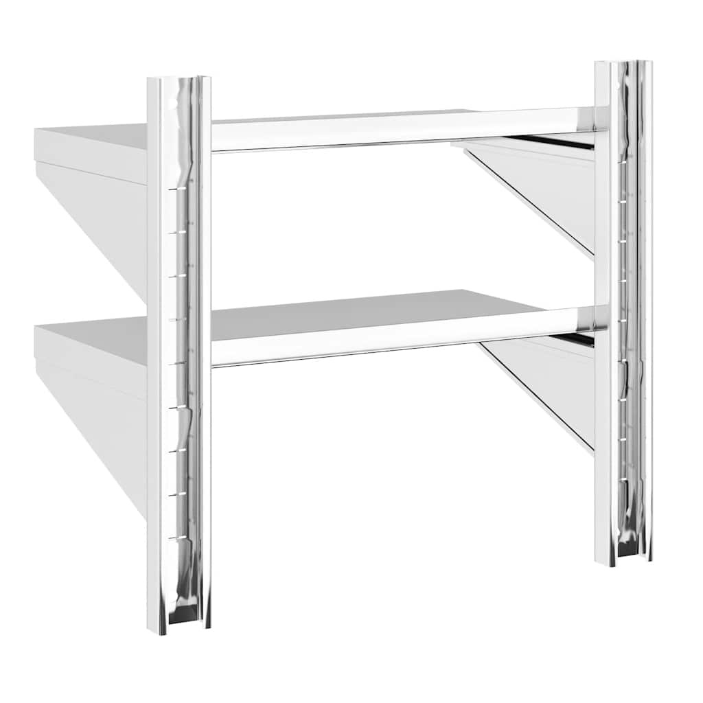 Mensola Muro 2 Ripiani 50x30x48 cm Argento Acciaio Inossidabile