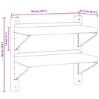 Mensola a Muro 2 Ripiani 50x23,5x48cm Argento in Acciaio Inox