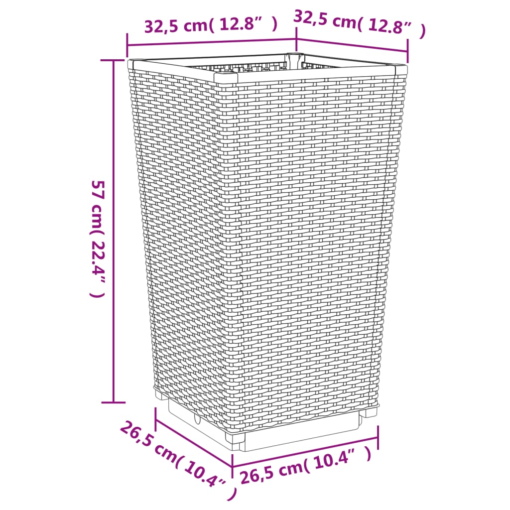 Fioriere da Giardino 2 pz Marrone 32,5x32,5x57 cm in PP