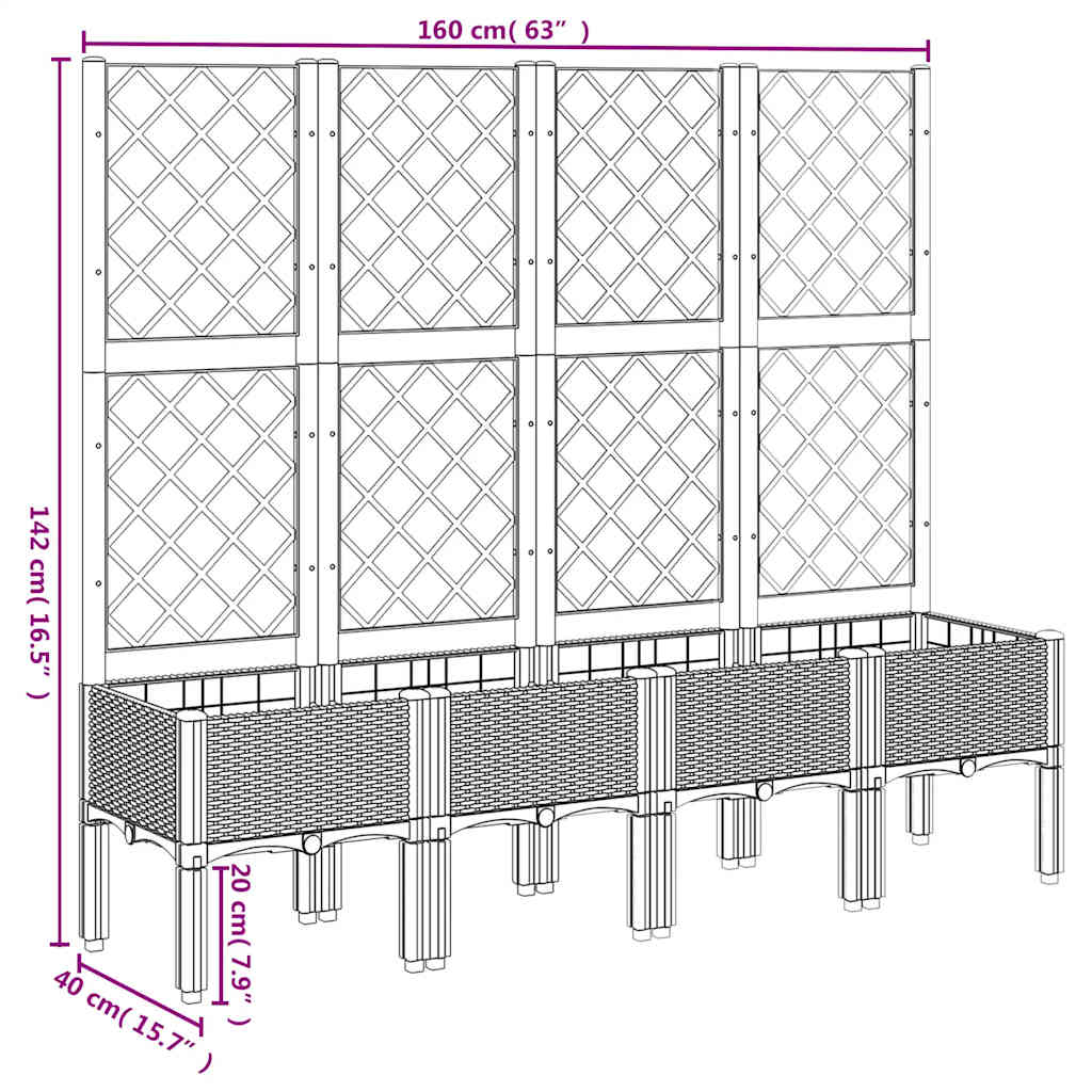 Fioriera Giardino con Traliccio Grigio Blu 160x40x142 cm PP