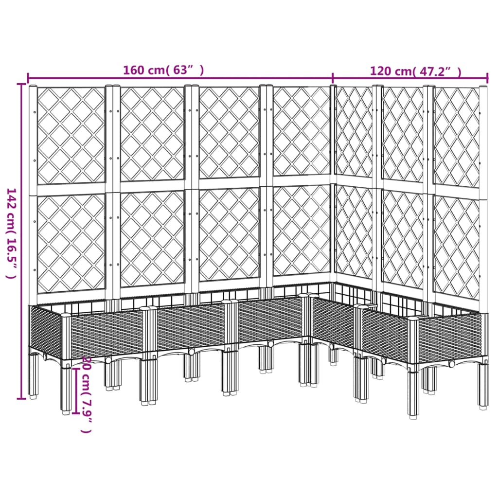 Fioriera Giardino con Graticcio Marrone 160x120x142 cm in PP