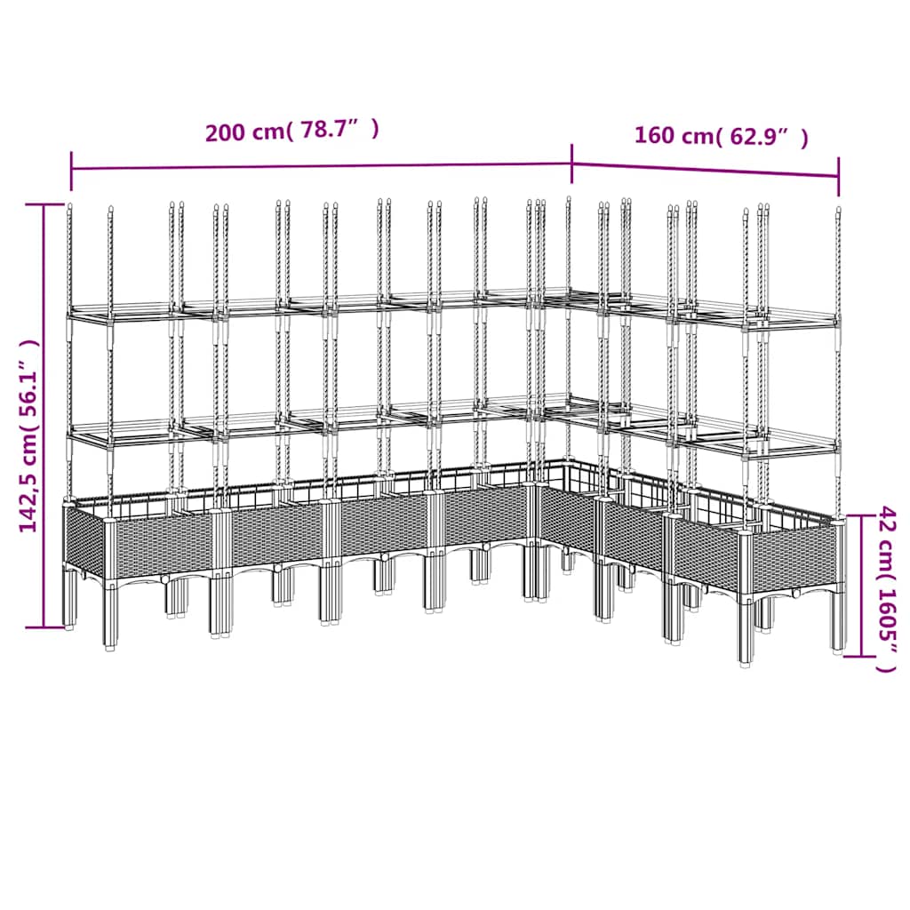 Fioriera Giardino con Traliccio Grigio Blu 200x160x142,5 cm PP