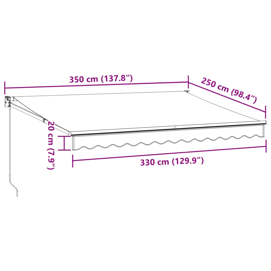 Tenda Retrattile Antracite e Bianca 3,5x2,5m Tessuto/Alluminio