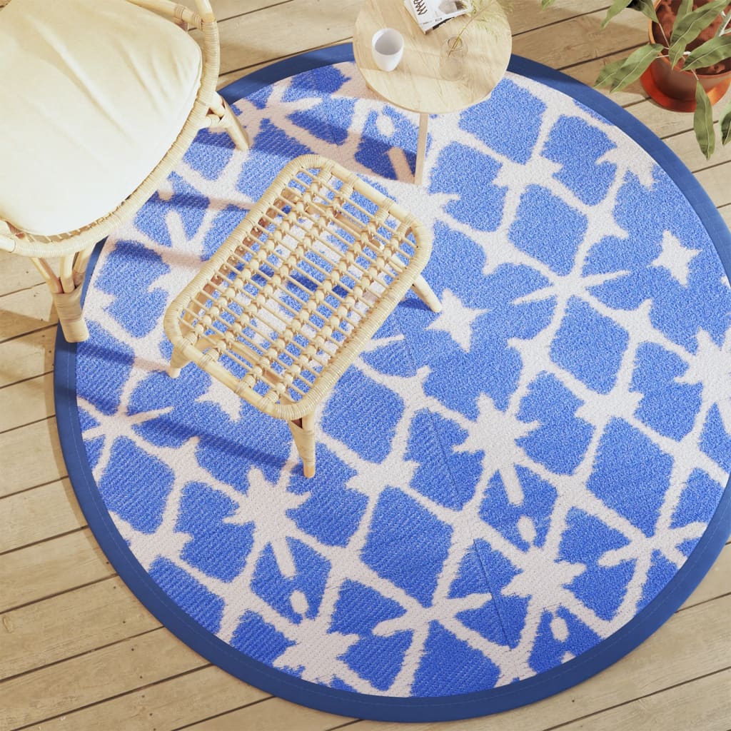 Tappeto da Esterno ARAKIL Blu e Bianco Ø160 cm in PP