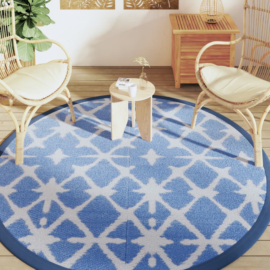 Tappeto da Esterno ARAKIL Blu e Bianco Ø200 cm in PP