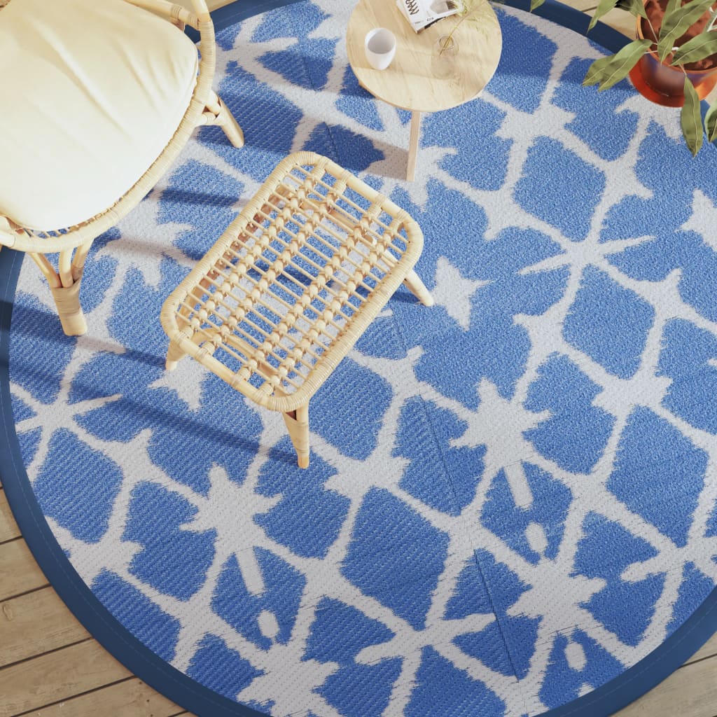 Tappeto da Esterno ARAKIL Blu e Bianco Ø200 cm in PP