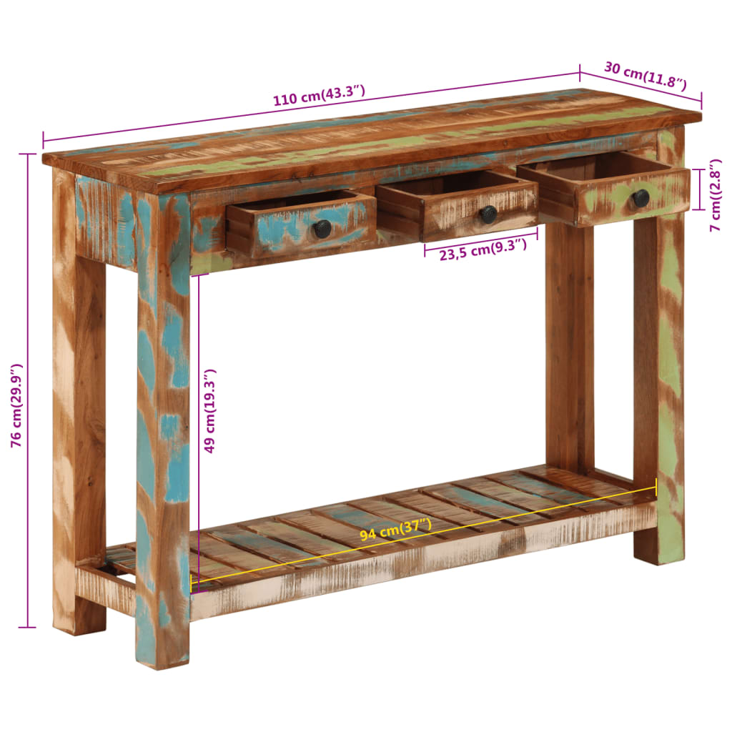 Tavolo Consolle 110x30x76 cm in Legno Massello Riciclato