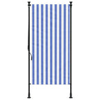 Tenda a Rullo Esterno Blu e Bianca 120x270cm Tessuto e Acciaio