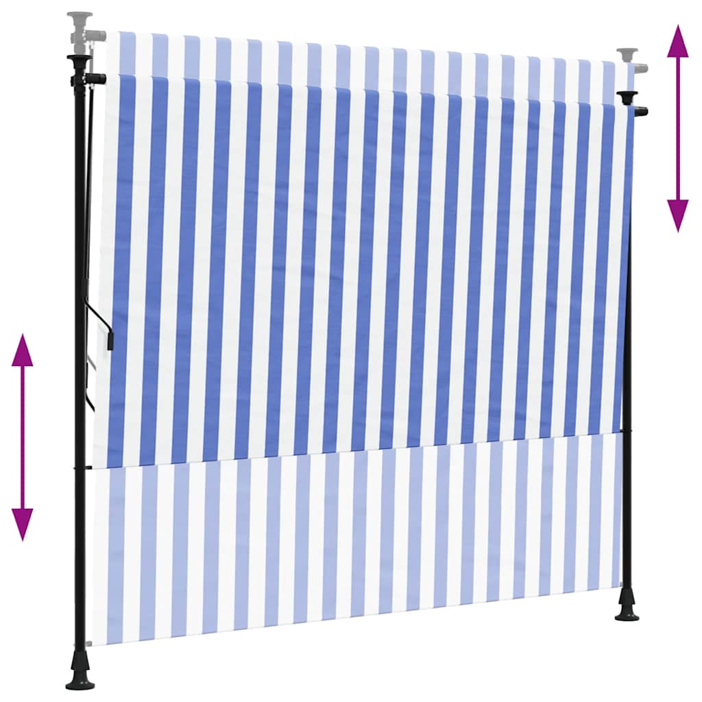 Tenda a Rullo Esterno Blu e Bianca 200x270cm Tessuto e Acciaio