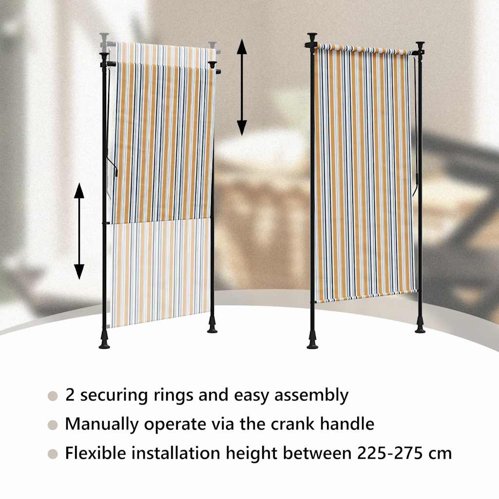 Tenda a Rullo Esterno Gialla e Bianca 100x270cm Tessuto Acciaio