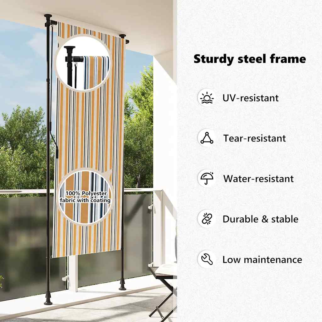 Tenda a Rullo Esterno Gialla e Bianca 120x270cm Tessuto Acciaio