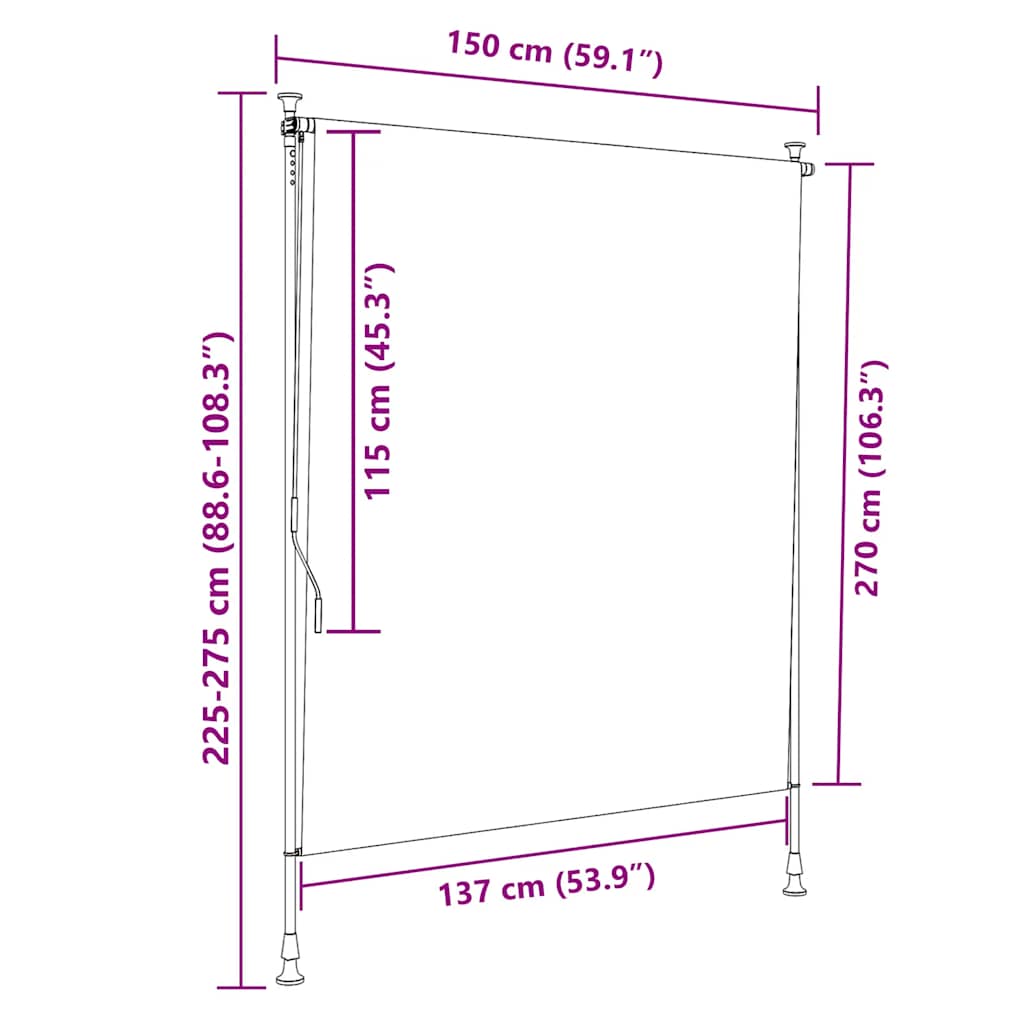Tenda a Rullo Esterno Gialla e Bianca 150x270cm Tessuto Acciaio