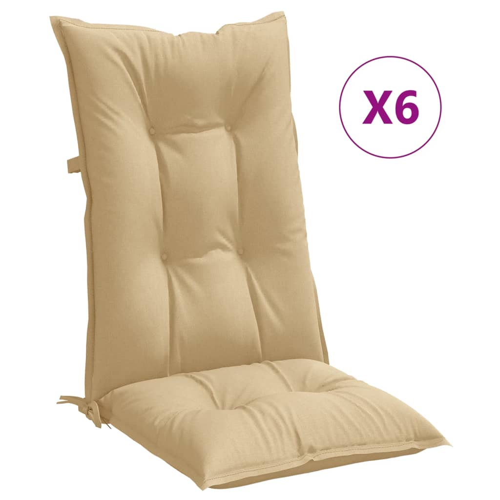 Cuscini Sedia Schiena Alta 6 Beige Mélange 120x50x7 Tessuto