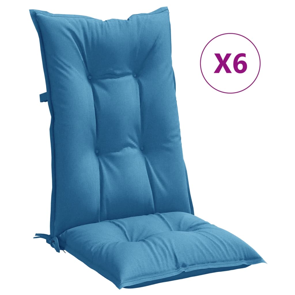 Cuscini Sedia Schiena Alta 6 Blu Mélange 120x50x7 Tessuto