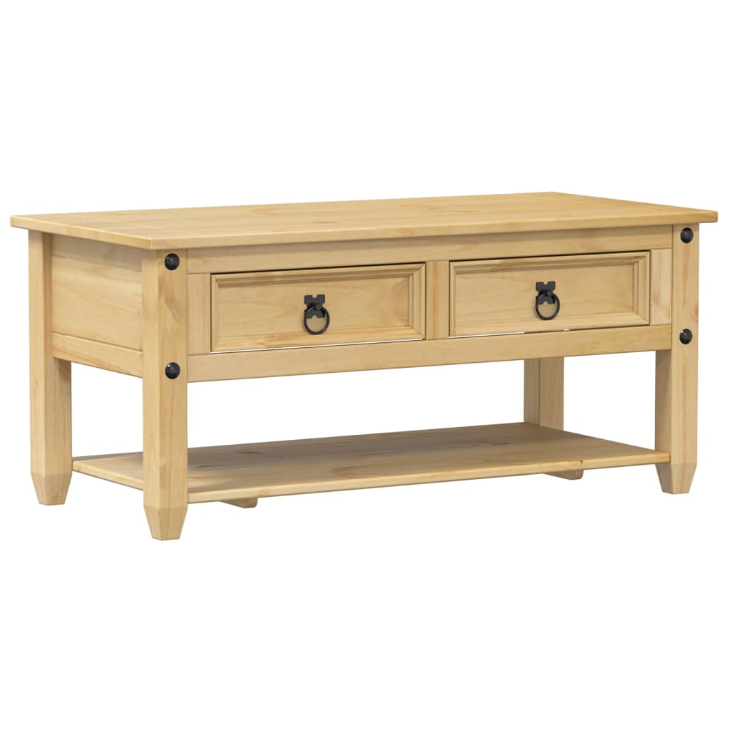 Tavolino con Cassetti Corona 100x48x45cm Legno Massello di Pino