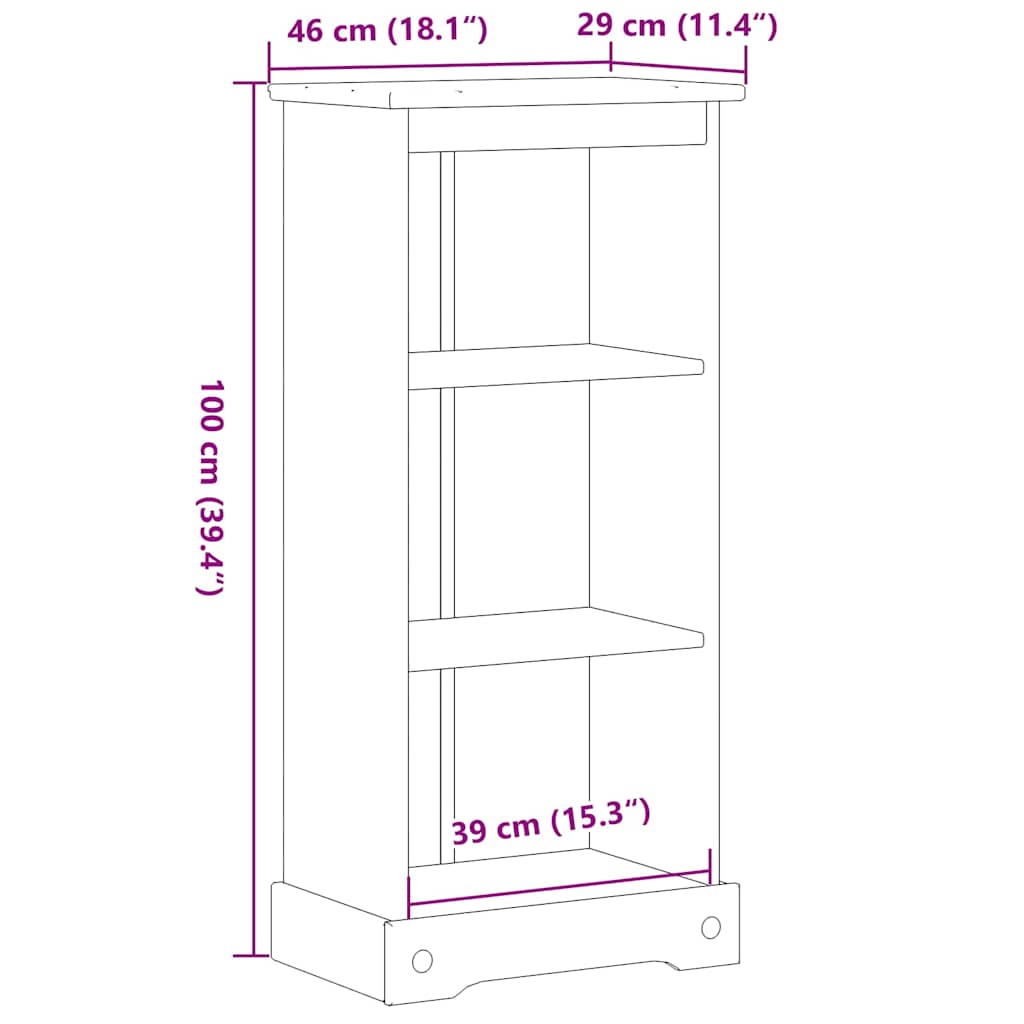 Libreria Corona 46x29x100 cm in Legno Massello di Pino