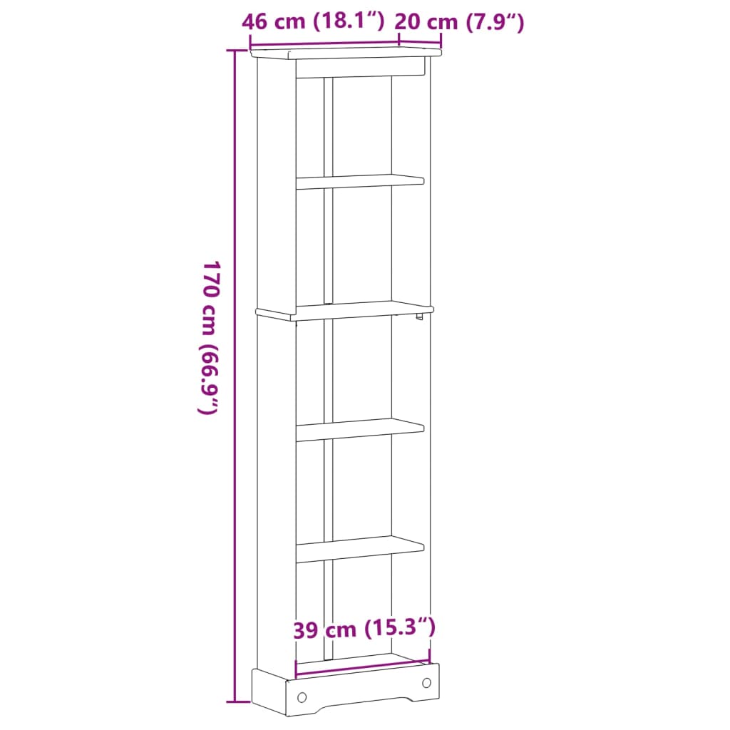 Libreria Corona 46x20x170 cm in Legno Massello di Pino