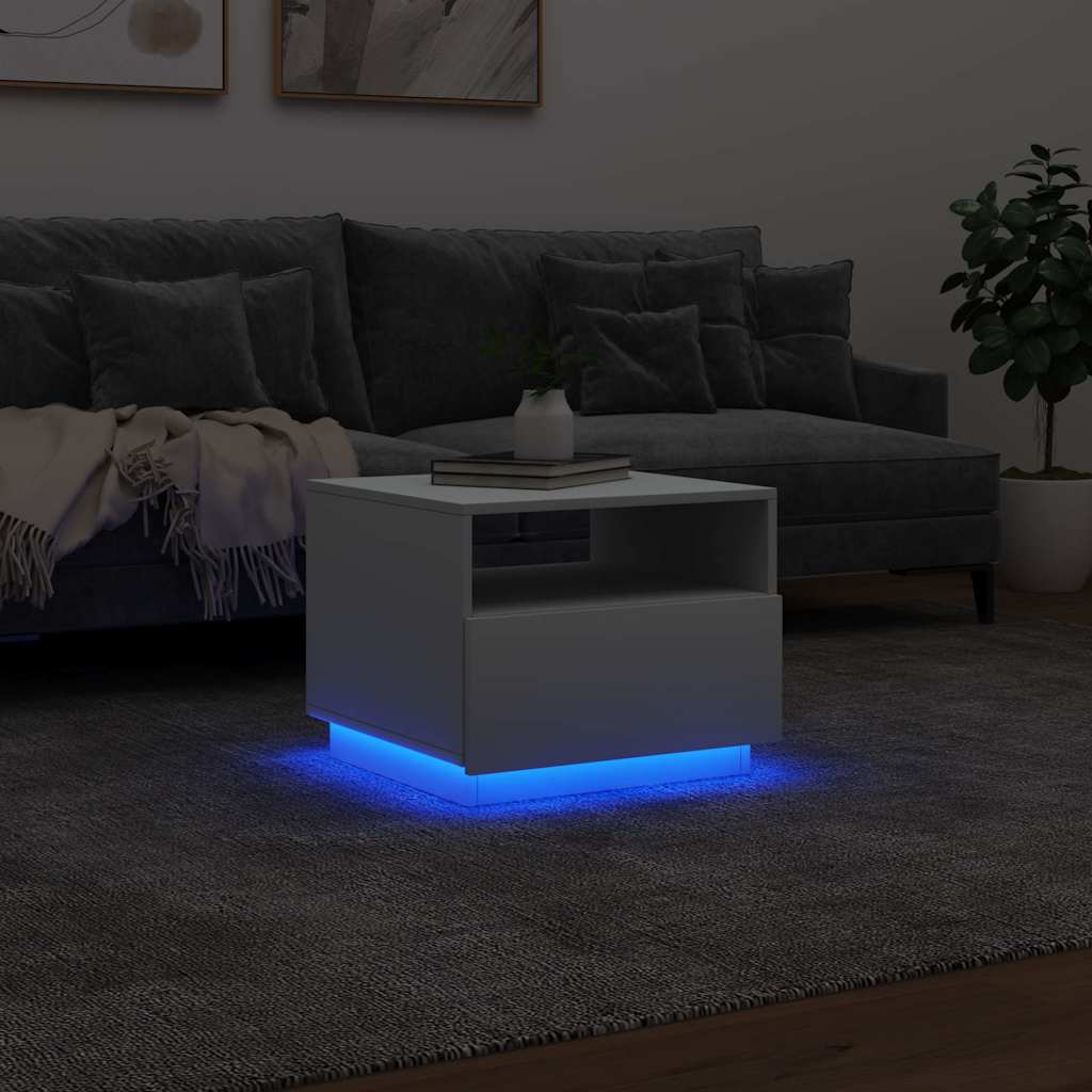 Tavolino da Soggiorno con Luci LED Bianco 50x49x40 cm