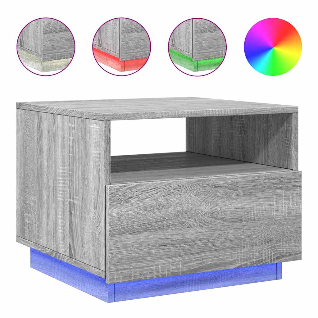 Tavolino da Soggiorno con Luci LED Grigio Sonoma 50x49x40 cm