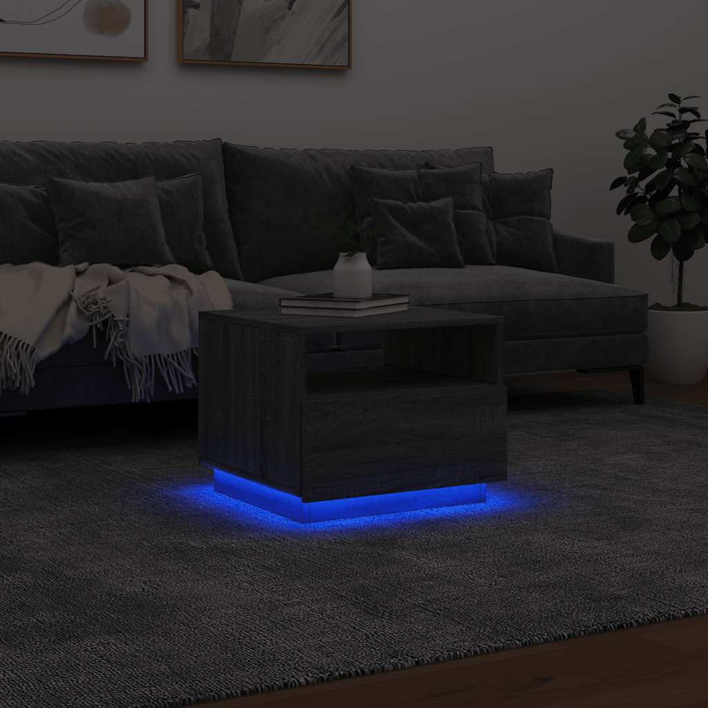 Tavolino da Soggiorno con Luci LED Grigio Sonoma 50x49x40 cm