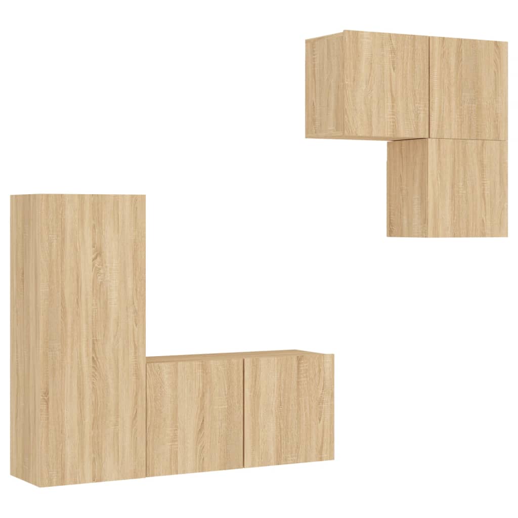 Mobili TV a Muro 4pz Rovere Sonoma in Legno Multistrato