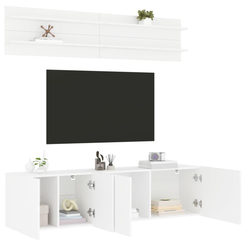 Mobili TV a Muro 6pz Bianchi in Legno Multistrato