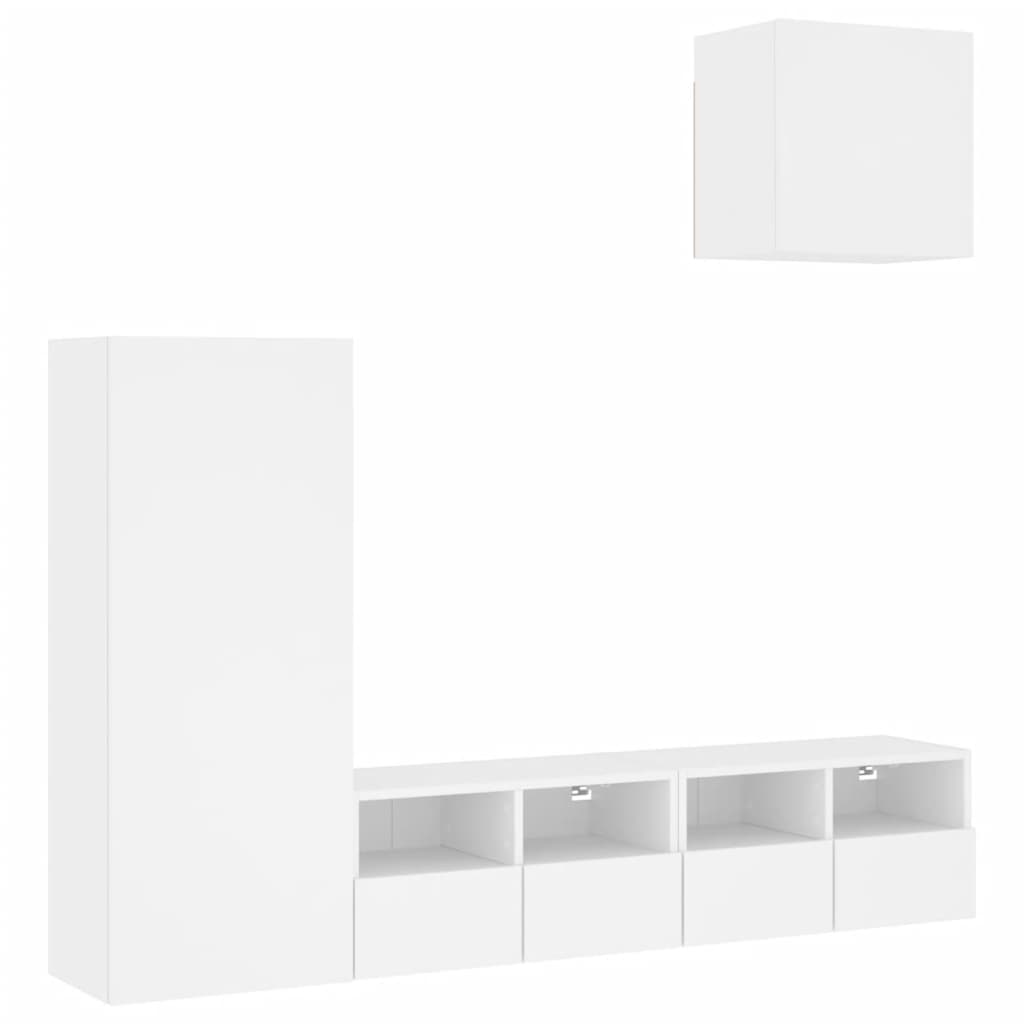 Mobili TV a Muro 4pz Bianchi in Legno Multistrato