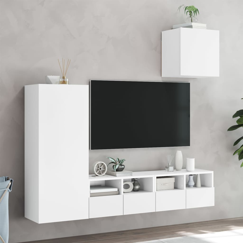Mobili TV a Muro 4pz Bianchi in Legno Multistrato