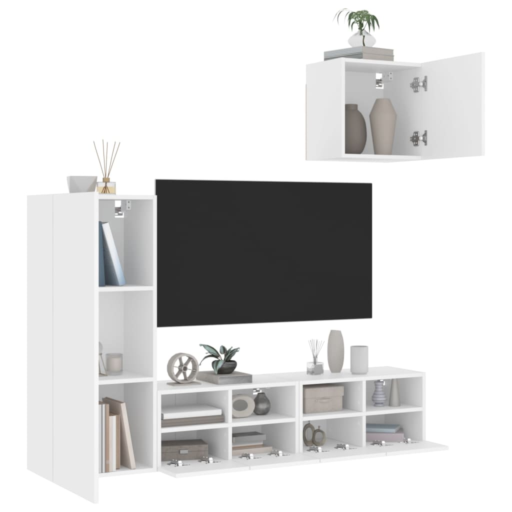 Mobili TV a Muro 4pz Bianchi in Legno Multistrato