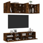 Mobili TV a Muro 5pz Rovere Fumo in Legno Multistrato