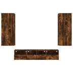 Mobili TV a Muro 5pz Rovere Fumo in Legno Multistrato