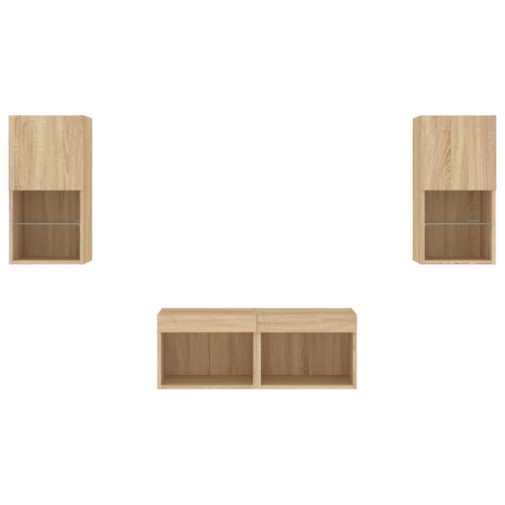 Mobili TV a Muro 4pz con Luci LED Rovere Sonoma