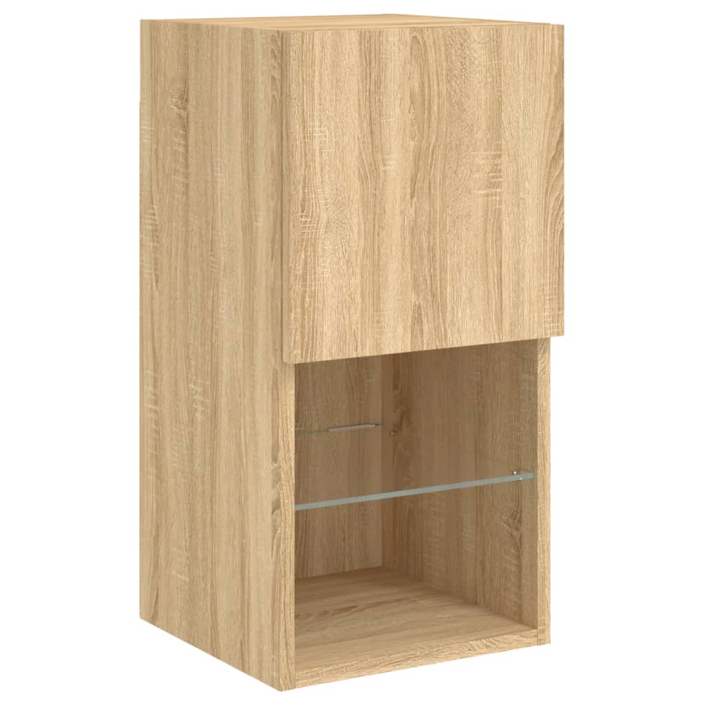 Mobili TV a Muro 4pz con Luci LED Rovere Sonoma