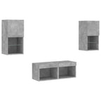 Mobili TV a Muro 4pz con Luci LED Grigio Cemento