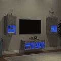 Mobili TV a Muro 4pz con Luci LED Grigio Cemento