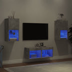 Mobili TV a Muro 4pz con Luci LED Grigio Cemento