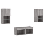 Mobili TV a Muro 4pz con Luci LED Grigio Sonoma