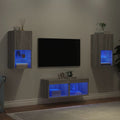 Mobili TV a Muro 4pz con Luci LED Grigio Sonoma
