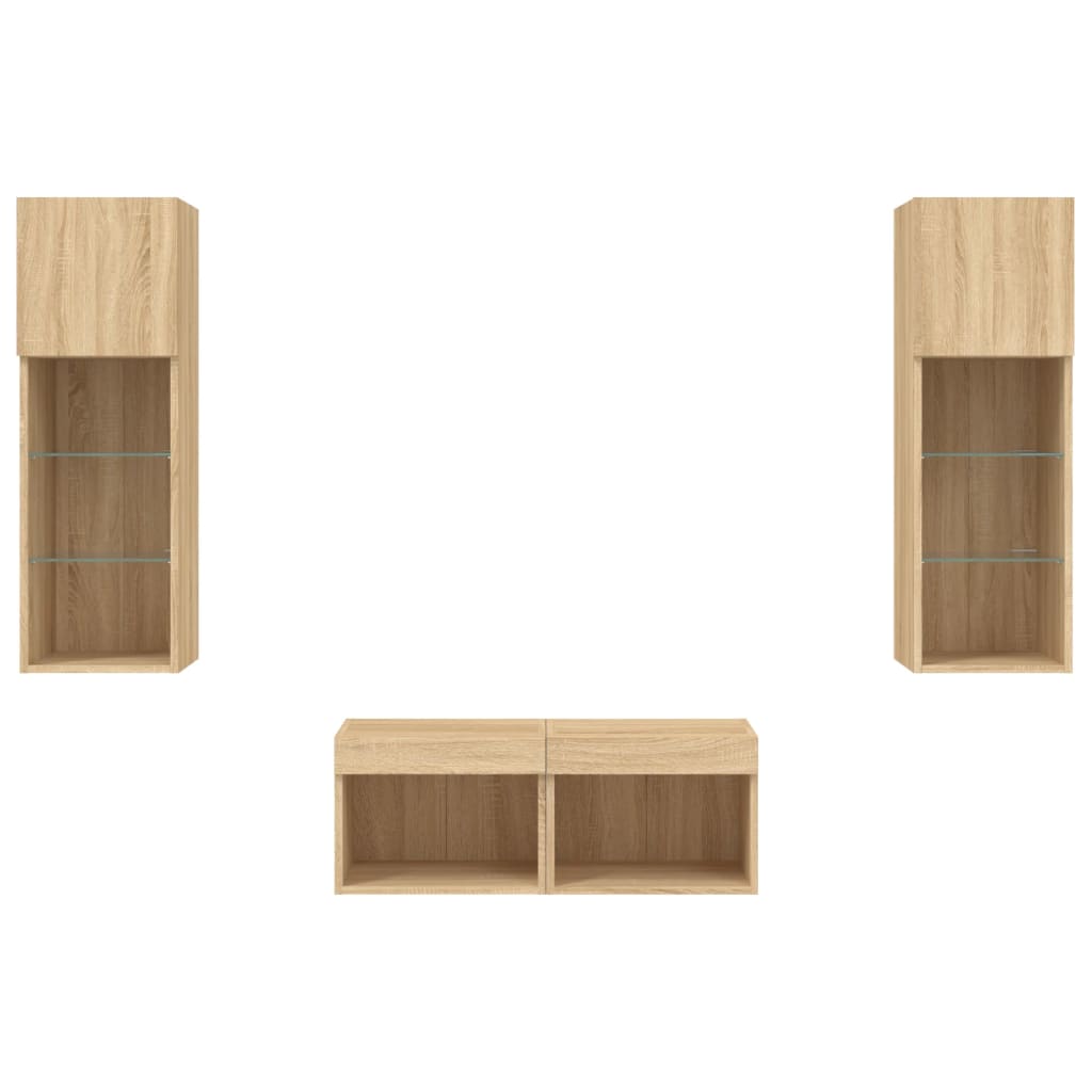 Mobili TV a Muro 4pz con Luci LED Rovere Sonoma
