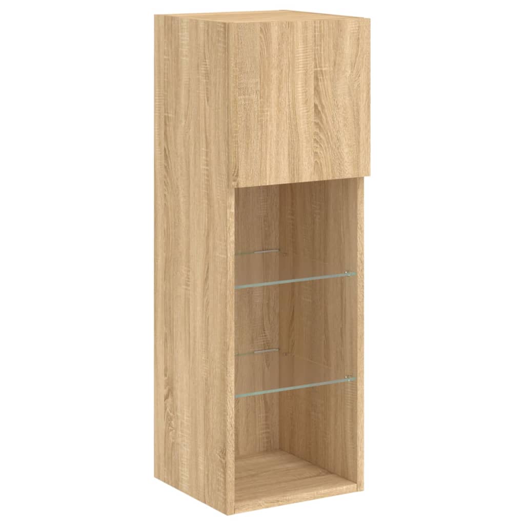 Mobili TV a Muro 4pz con Luci LED Rovere Sonoma